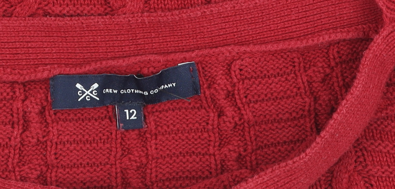 Crew Clothing Company Women's Red Cable-Knit Boat Neck Jumper Size 12