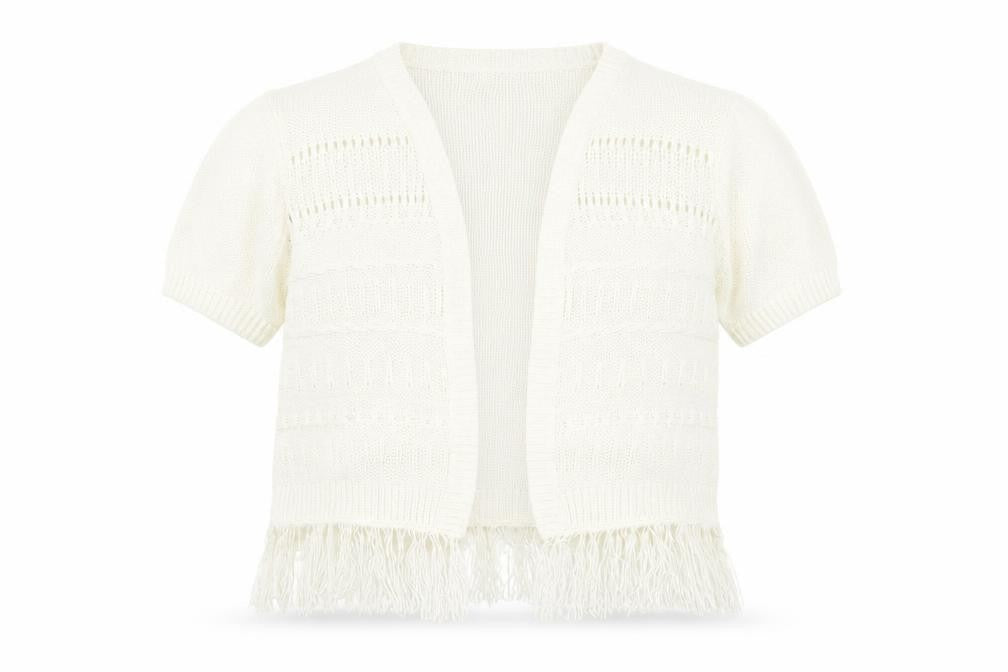 Isle Women's Ivory Open-Knit Cardigan Fringe L