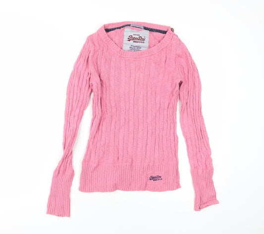 Superdry Women's Pink Cable-Knit Pullover Jumper S