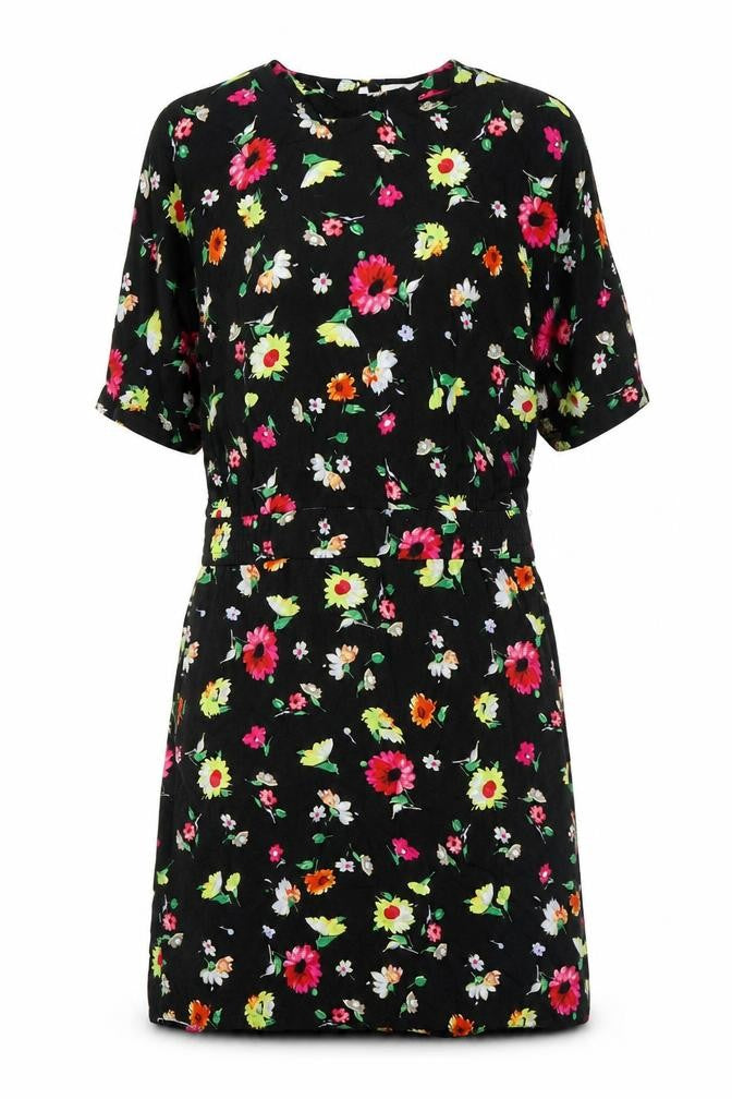 Warehouse Women's Black Floral Short Shift Dress