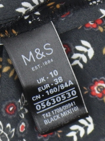 Marks & Spencer Women's Black Floral Dress Size 10