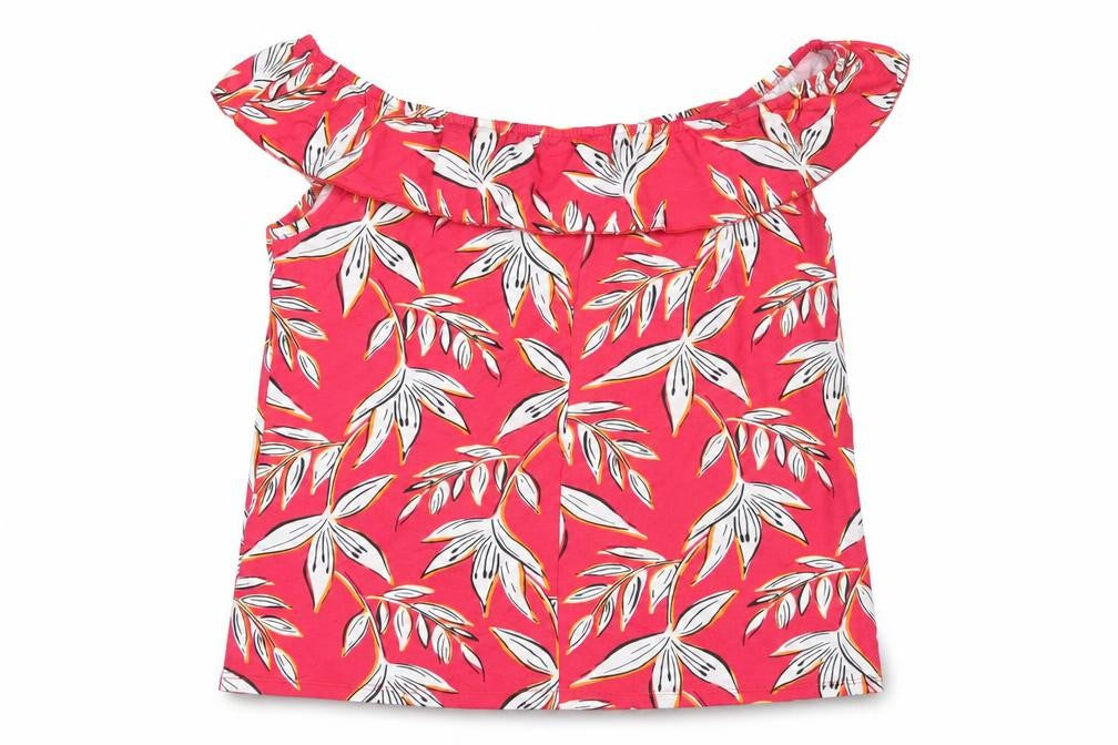 Front view of Roman Women's Red Floral Off the Shoulder Blouse