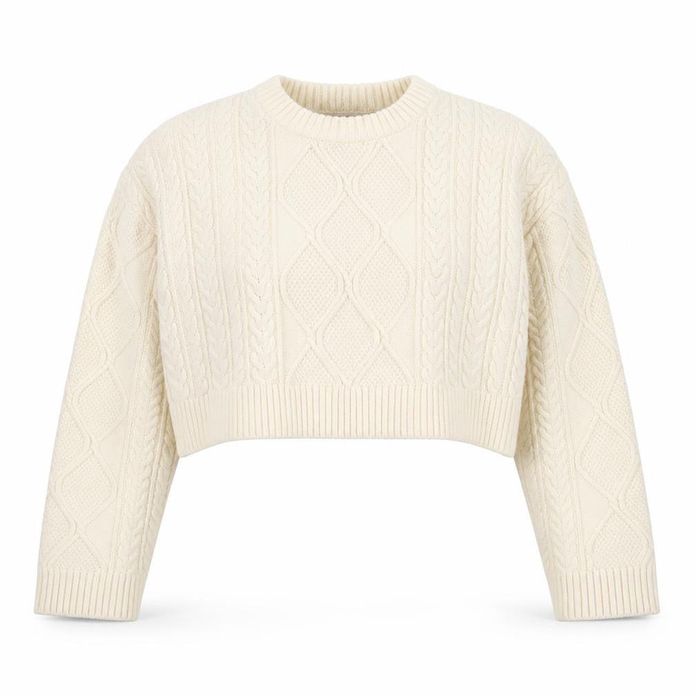 Bershka Women's Ivory Cable-Knit Pullover Jumper XS