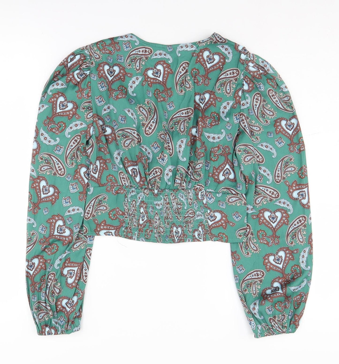 Stradivarius Women's Green Paisley Cropped Blouse