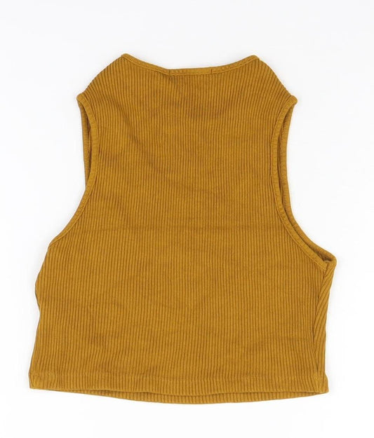 Pull & Bear Women's Brown Cropped Tank, L - Casual Summer Style