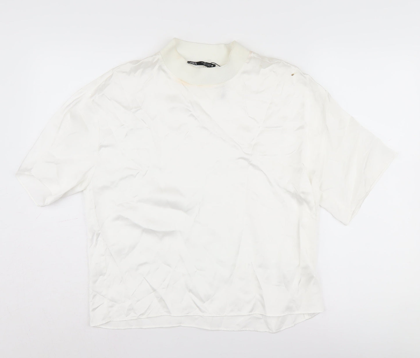 Zara Women's White Mock Neck T-Shirt, Size S