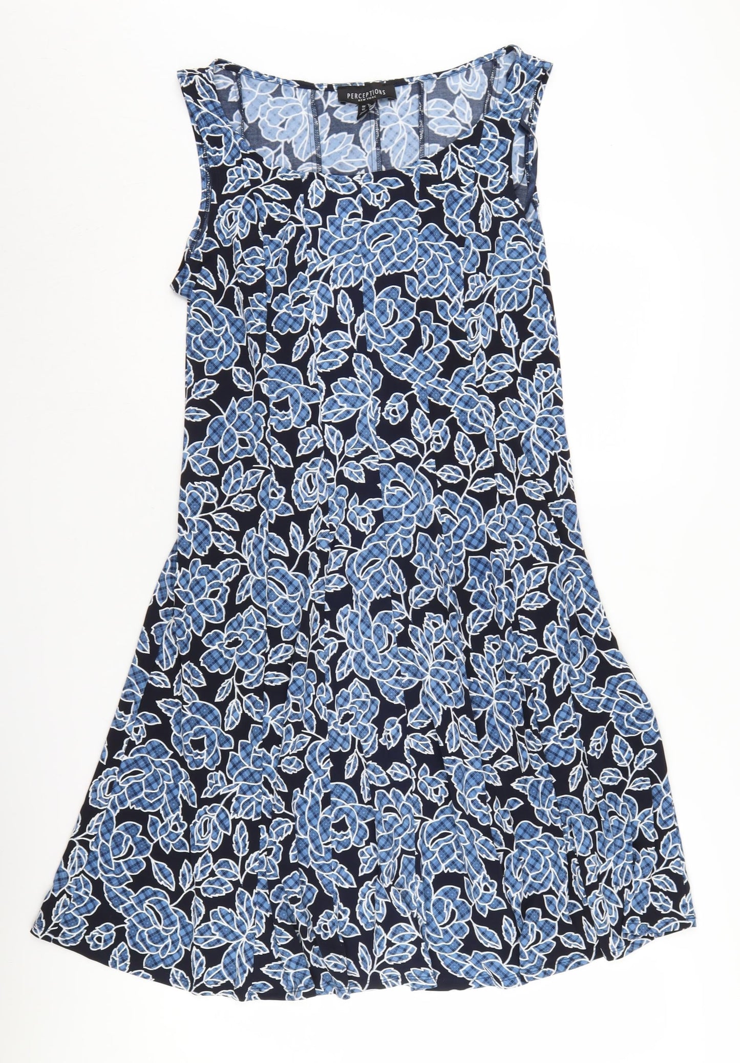 Perceptions Women's Blue Floral A-Line Dress UK 12