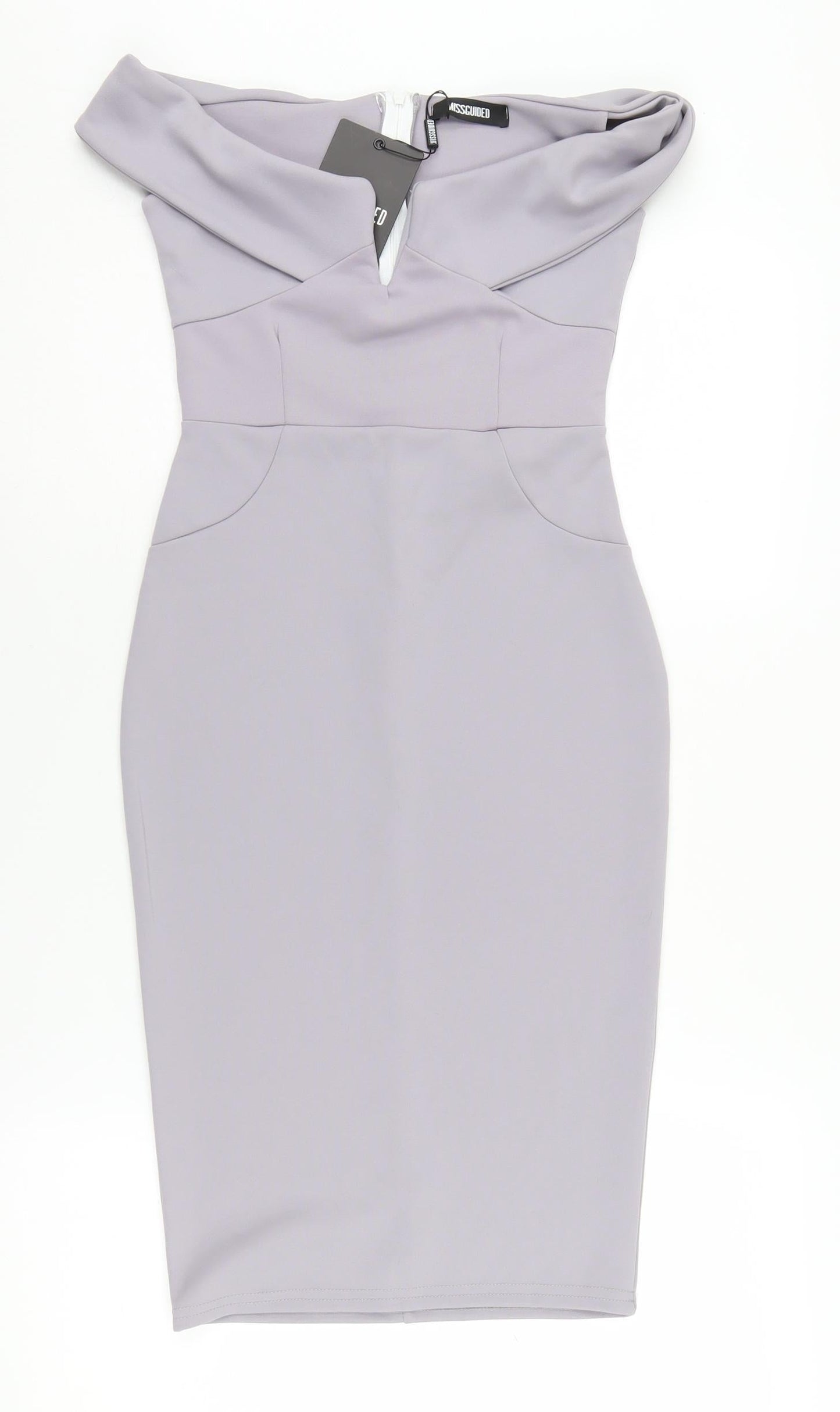 Missguided Women Off Shoulder Grey Pencil Dress UK 8