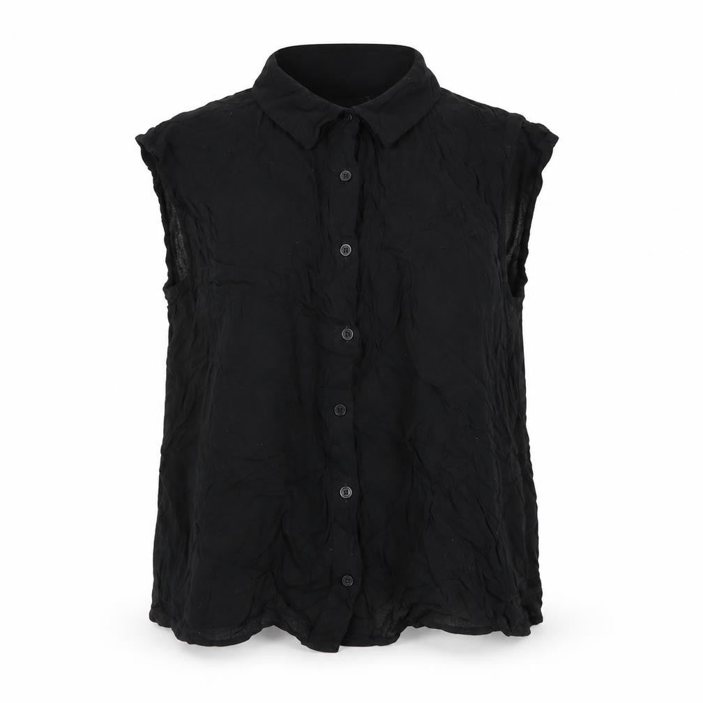 Front view of ASOS Women's Black Sleeveless Button-Up Top, size 10