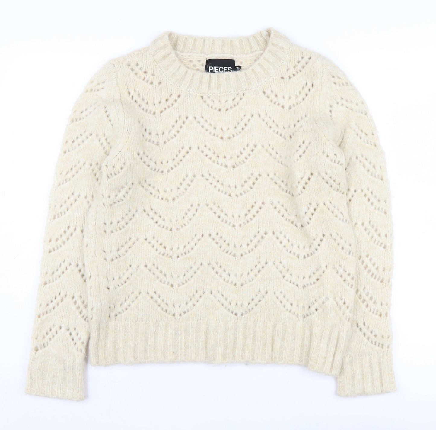 Pieces Women's Beige Knit Pullover Jumper XS