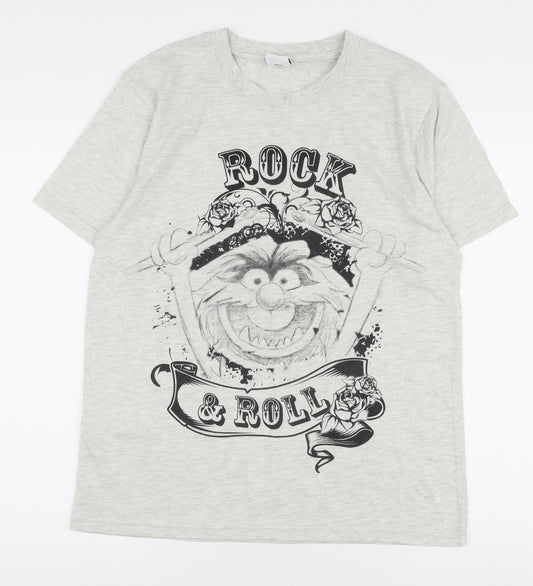 Disney Men's Grey Rock N Roll T-Shirt Size L