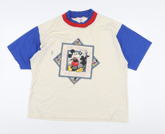 Disney Unisex Beige Blue Mickey Mouse T-Shirt L/XL