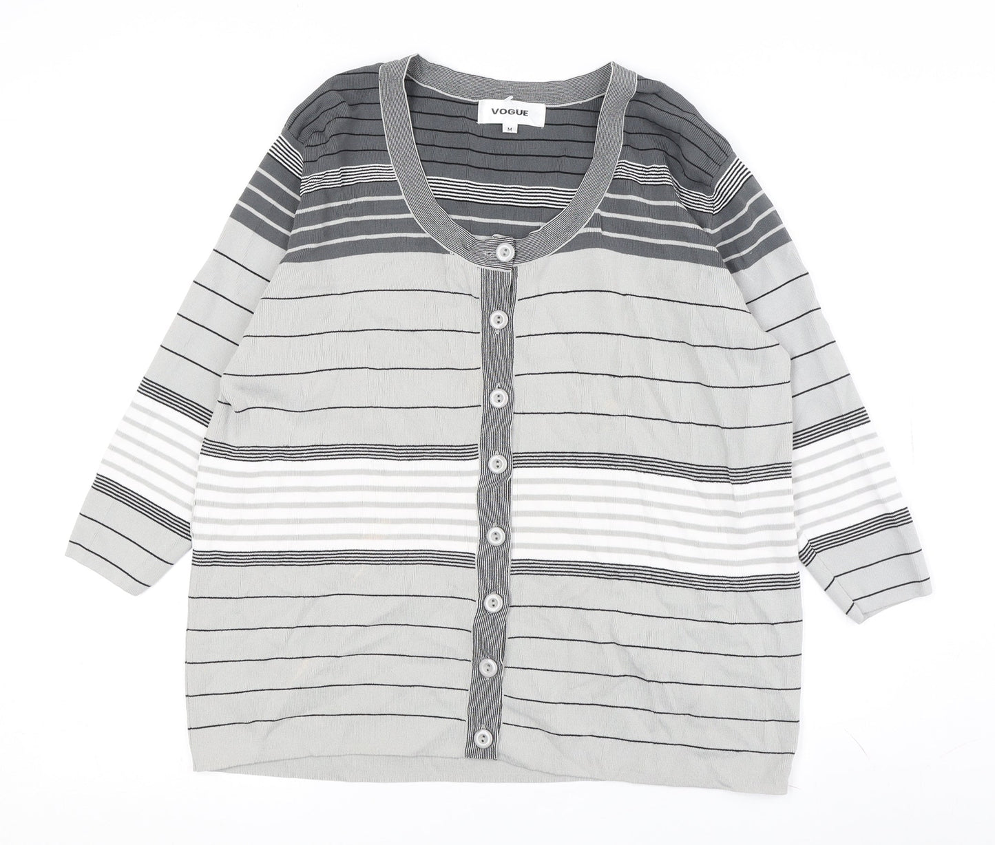 Vogue Women's Grey Cardigan M - Striped 3/4 Sleeve