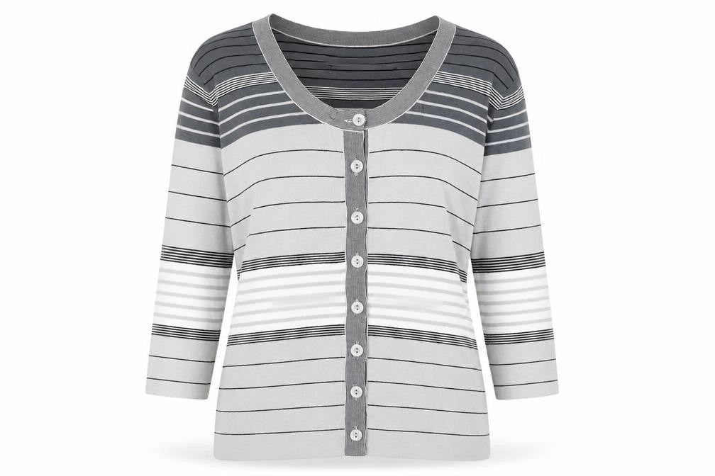 Vogue Women's Grey Cardigan M - Striped 3/4 Sleeve