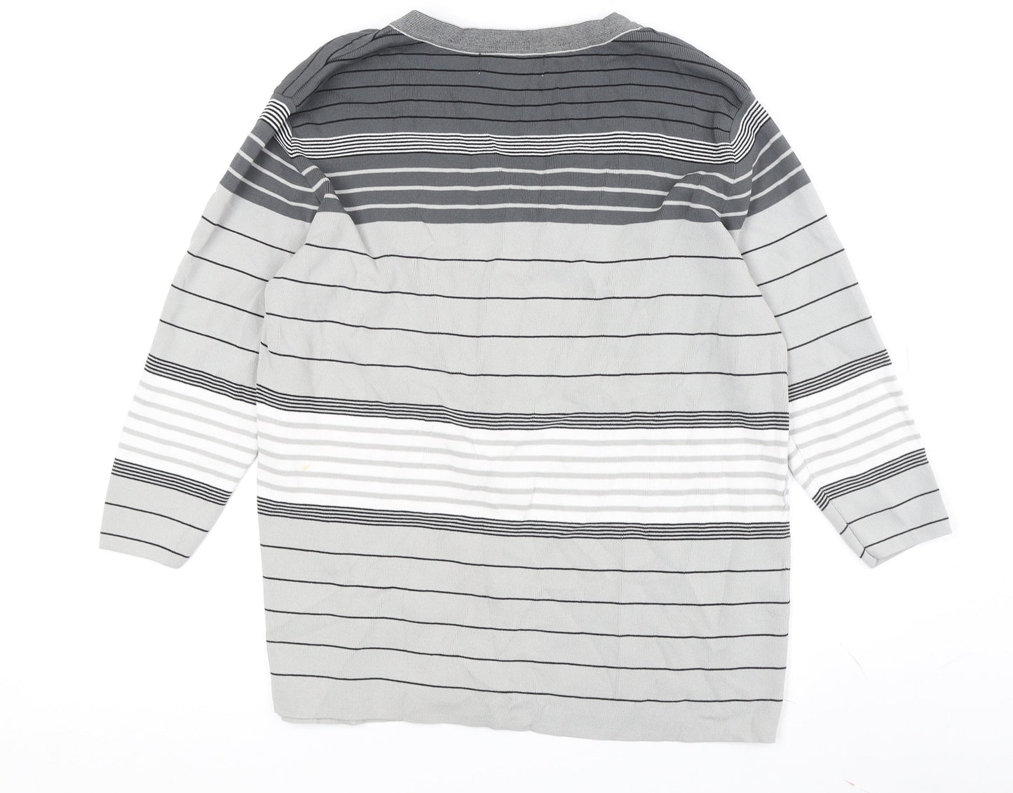 Vogue Women's Grey Cardigan M - Striped 3/4 Sleeve