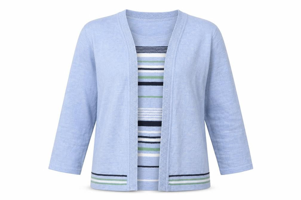 Front view of Honor Millburn Women's Blue Cardigan M Striped Acrylic