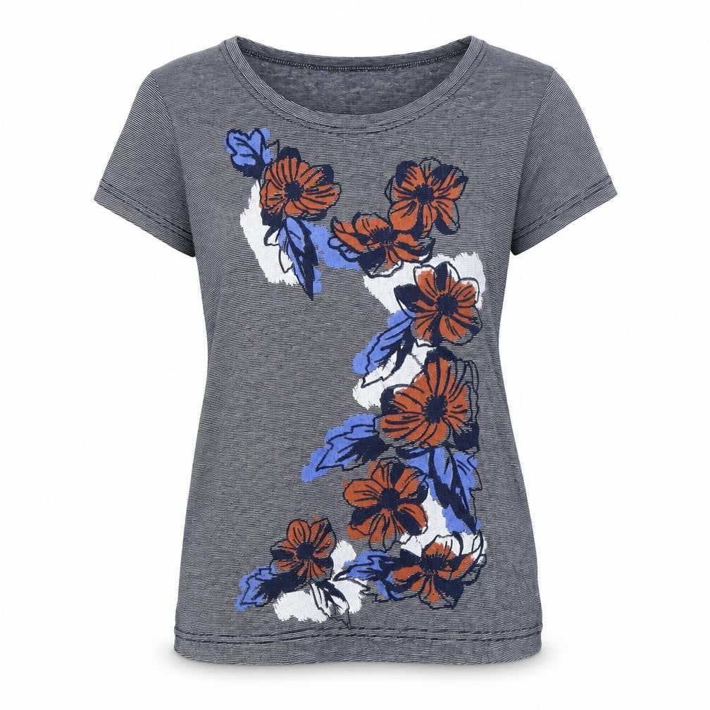 Isle Grey Floral T-Shirt for Women - Size M, Casual Wear