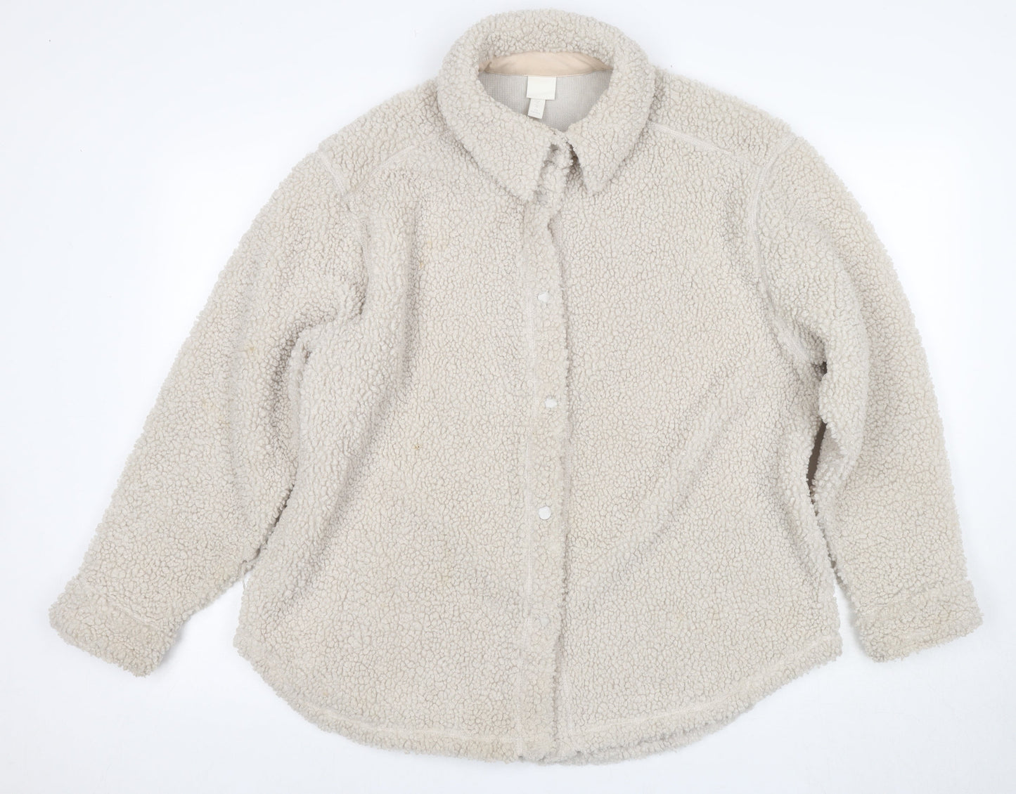 H&M Women's Beige Fleece Jacket M Button Casual