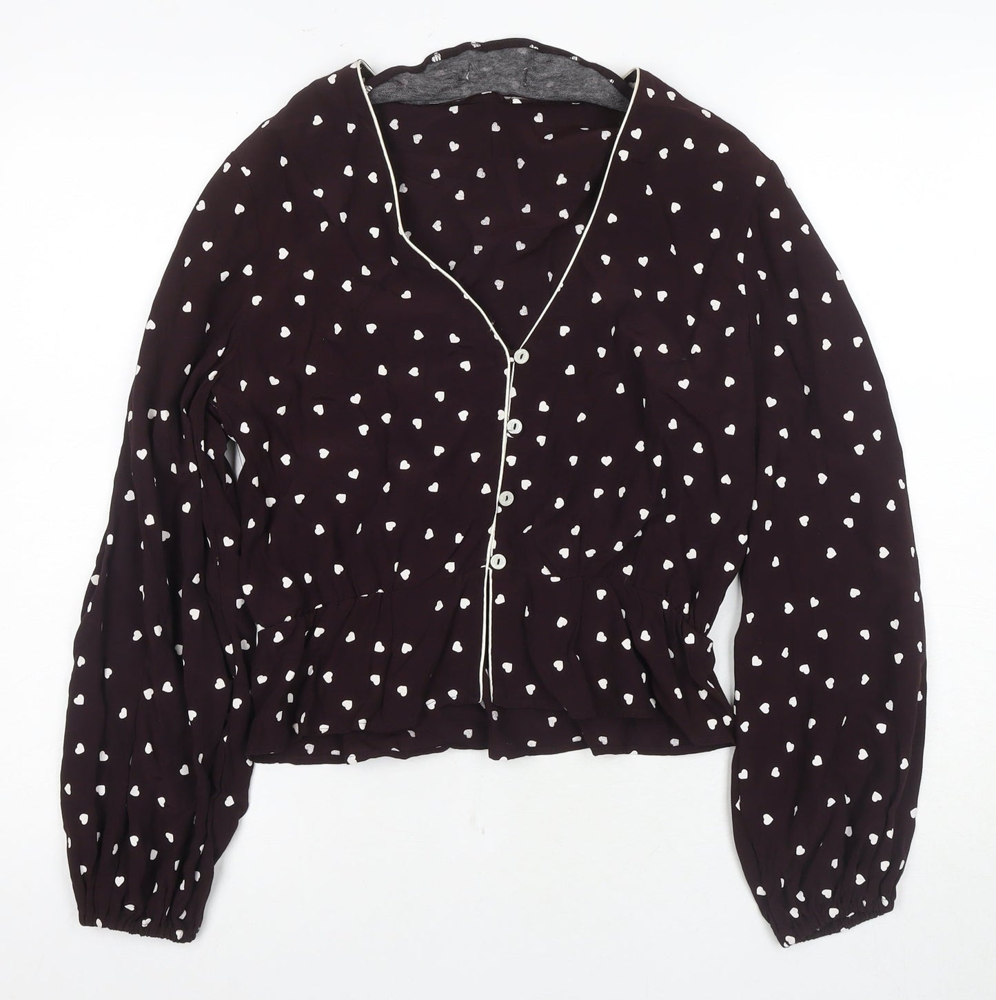 Topshop Women's Black Blouse Long Sleeve UK 8 V-Neck