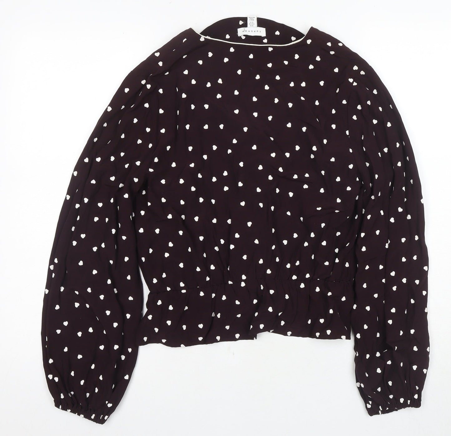 Topshop Women's Black Blouse Long Sleeve UK 8 V-Neck