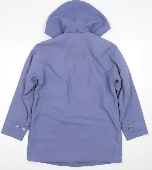 Dannimac Women's Blue Parka Coat, Size S, Hooded, Snap Closure