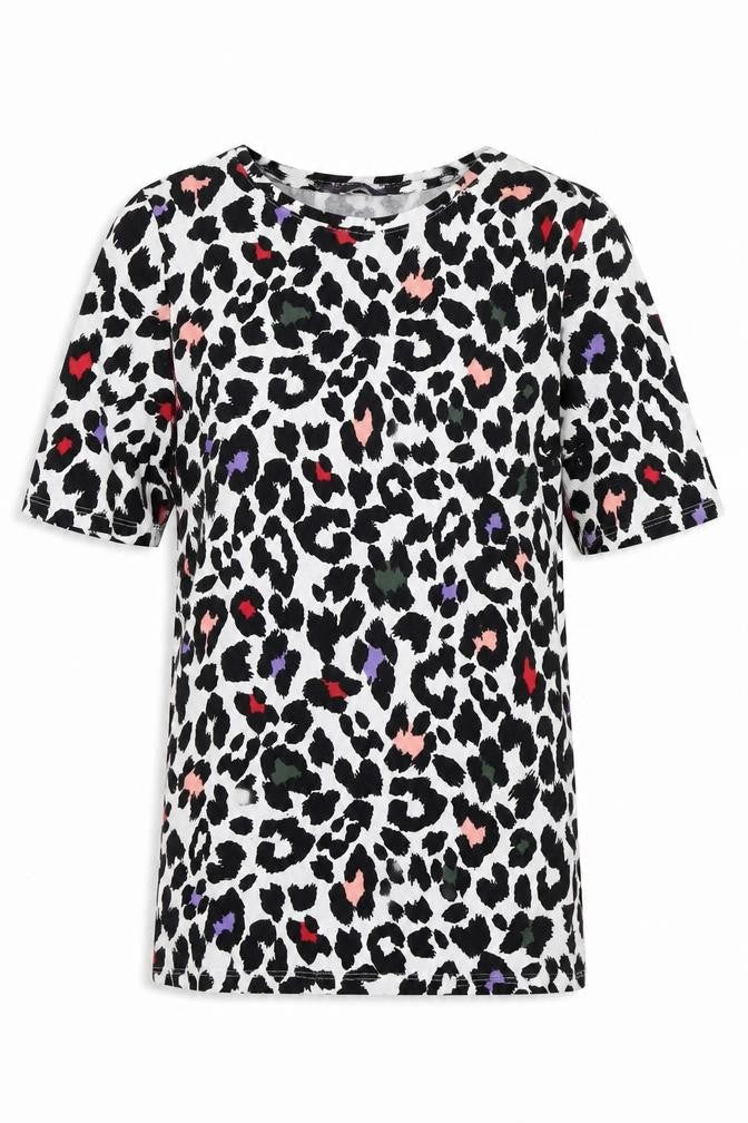 Front view of Marks & Spencer girls’ animal print t-shirt, multicoloured, size 8