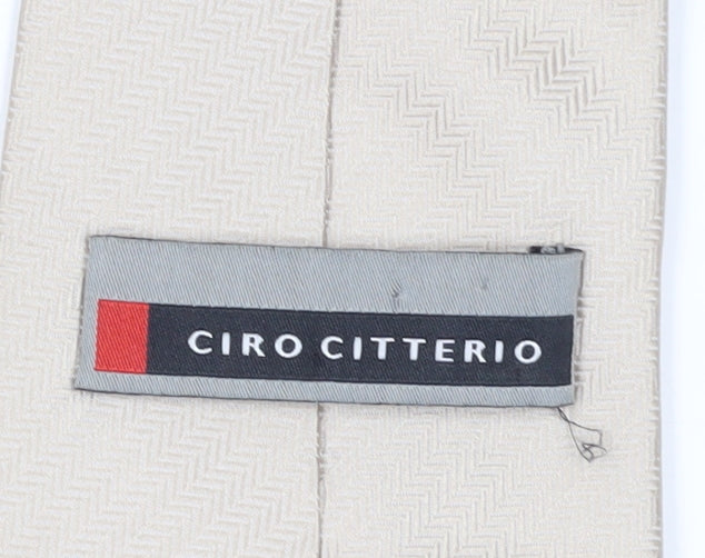 Ciro Citterio Men's Beige Silk Designer Tie Herringbone