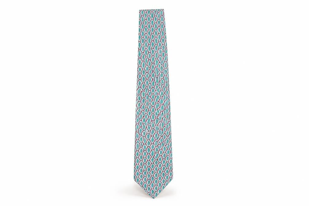 Sovrano Men's Geometric Green Silk Tie, One Size, Elegant Design