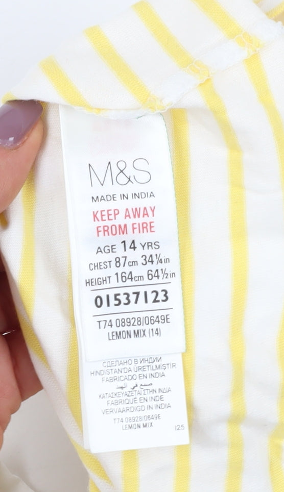 Marks and Spencer Women's Yellow Striped T-Shirt, Size 14