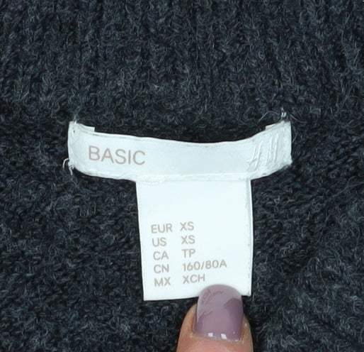 H&M Womens Grey V-Neck Pullover Jumper XS