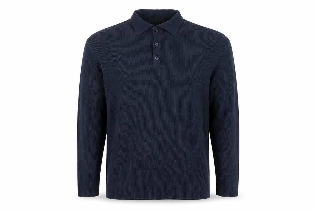 Front view of ASOS DESIGN Men's Blue Collared Knit Pullover, size L