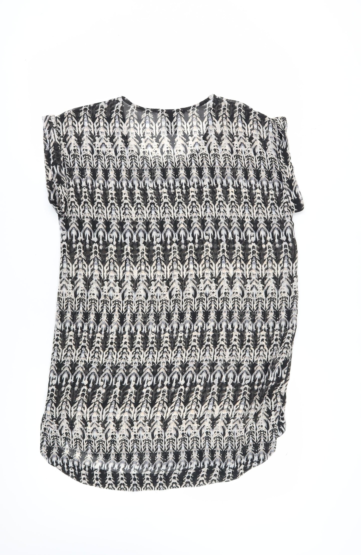 H&M Women's Black Geometric T-Shirt, Size 8, Casual