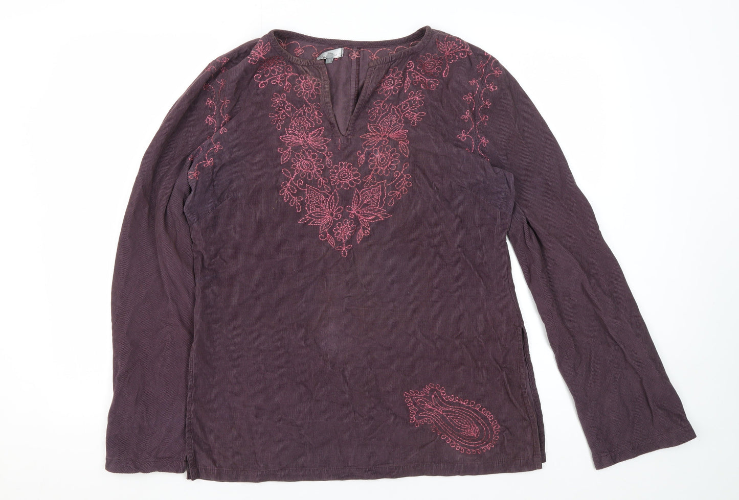 Naf Naf Women's Purple Embroidered Tunic Top L Cotton