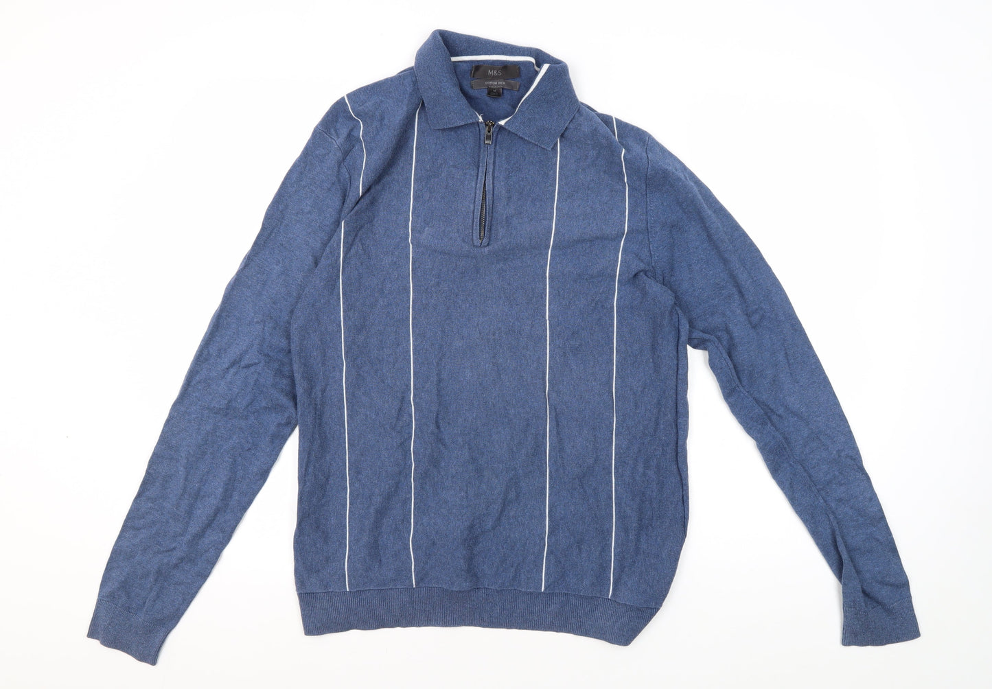 Marks and Spencer Men's Blue Striped Knit Shirt
