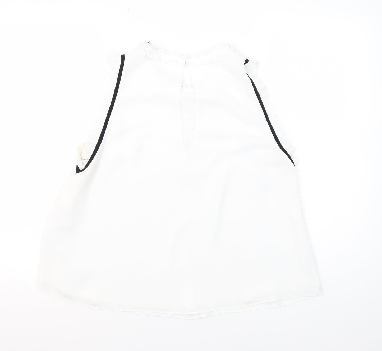 Zara Women's White Sleeveless Ruffle Blouse L