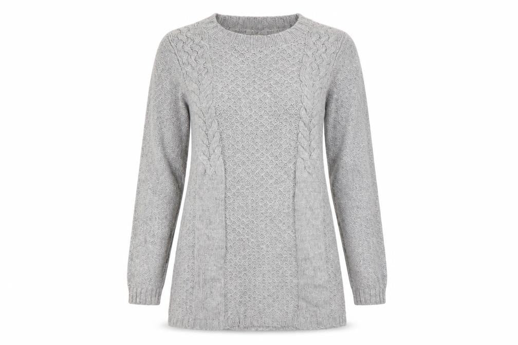 Womens UK 10 Regular White Stuff Grey Pullover Cable-Knit