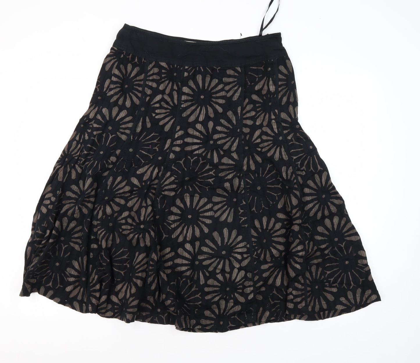 Adini Women's Black Floral A-Line Skirt, Size S, Casual