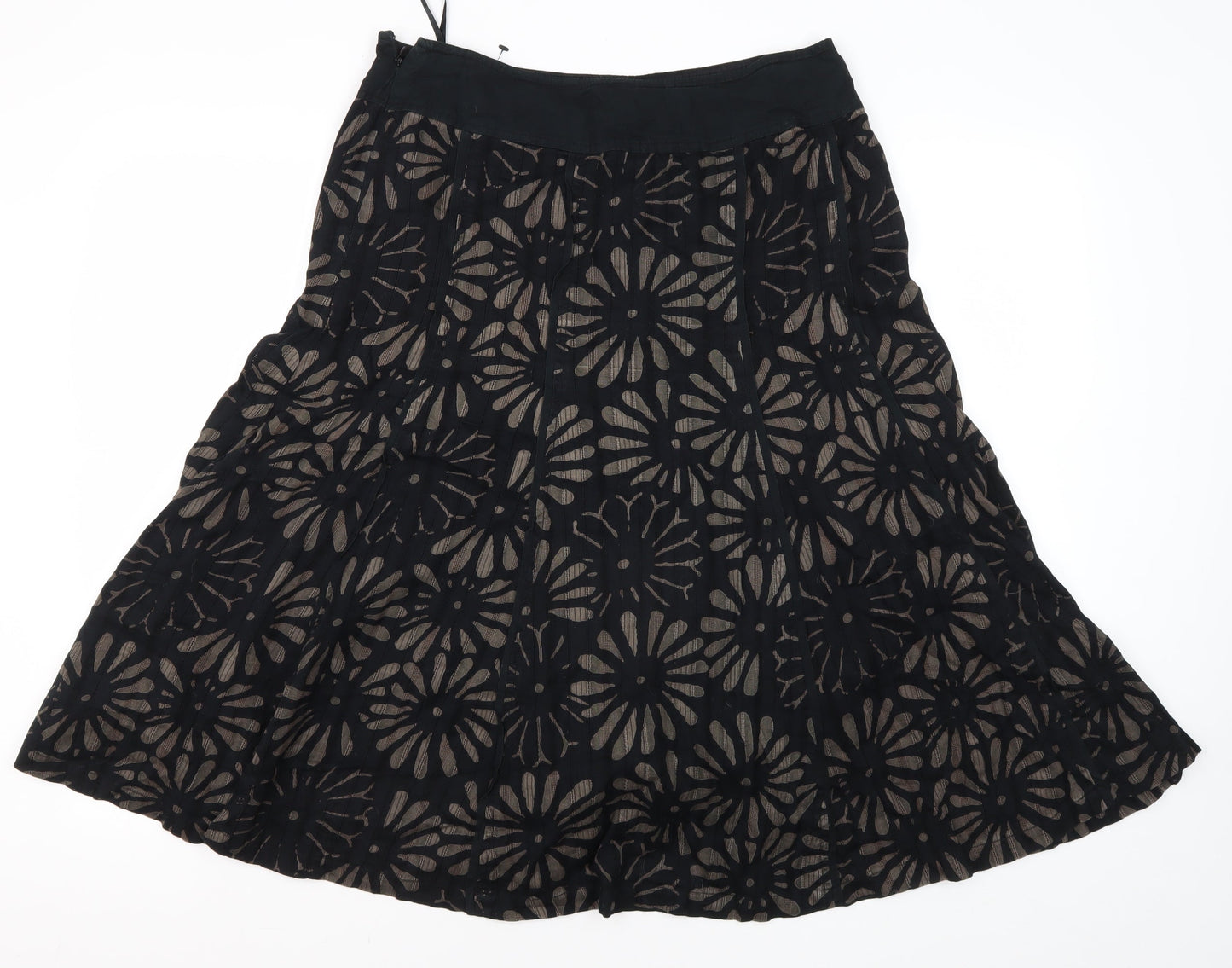 Adini Women's Black Floral A-Line Skirt, Size S, Casual
