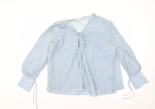 Reiss Women's Blue Tunic Blouse, UK 12 - Lightweight, Ruffle Accent