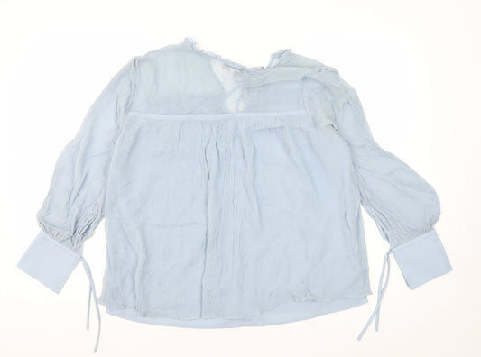 Reiss Women's Blue Tunic Blouse, UK 12 - Lightweight, Ruffle Accent