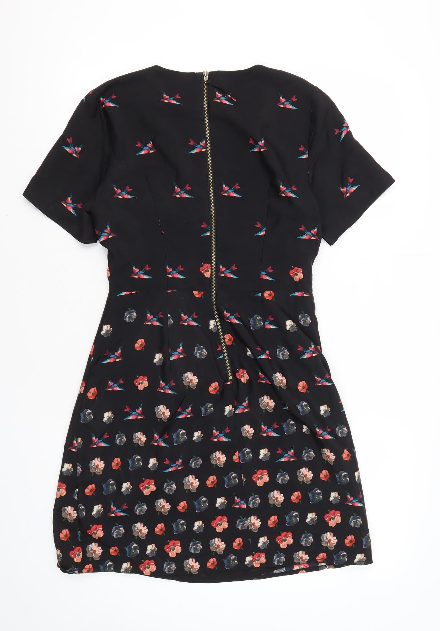 Oasis Women's Black Fit & Flare Floral Dress Size 8