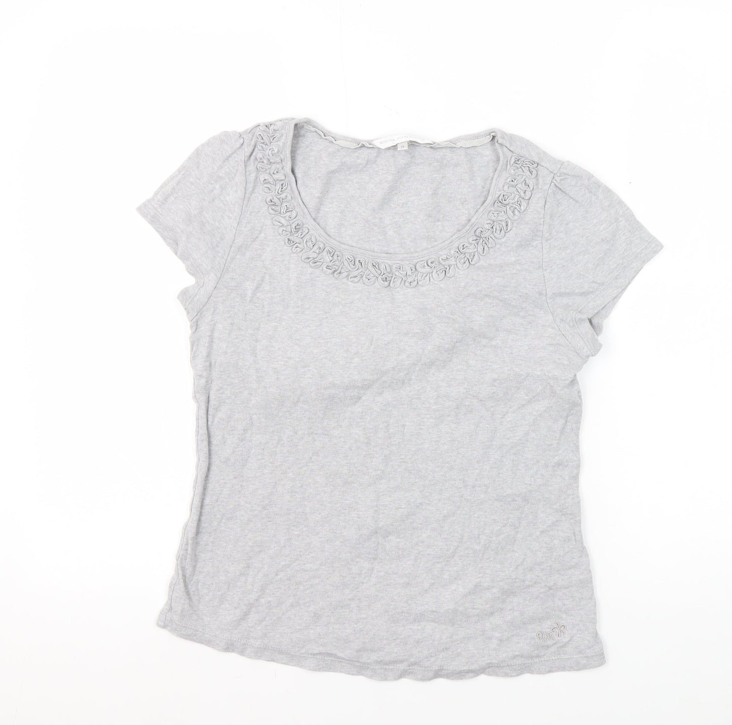 Rocha Women’s Grey T-Shirt, Size 14, Short Sleeve