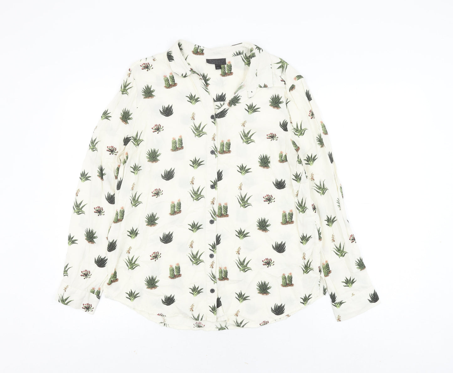 Topshop Women's Floral Blouse, Size 10, White, Long Sleeve