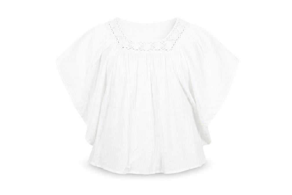 Front view of Zara girls’ white blouse 7-8 years casual crochet accents