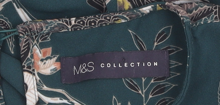 Marks and Spencer Women's Green Floral Top, Size 12, Long Sleeve
