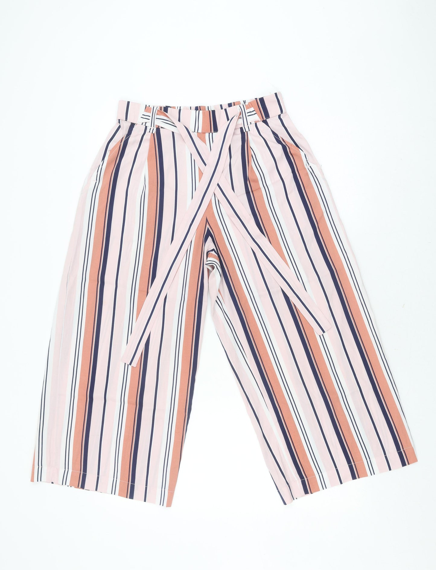 Zara Women's Multicoloured Wide-Leg Striped Trousers M
