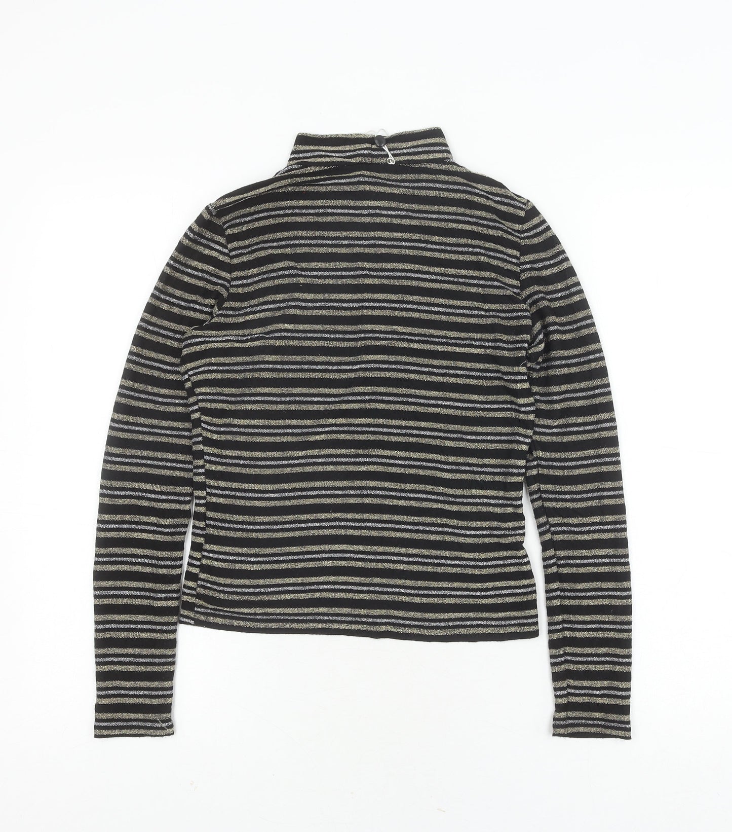 Monki Women's Black Striped Mock Neck Top XS