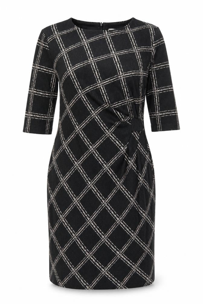 Front view of Jasper Conran Women’s Black Check Sheath Dress, size UK 20