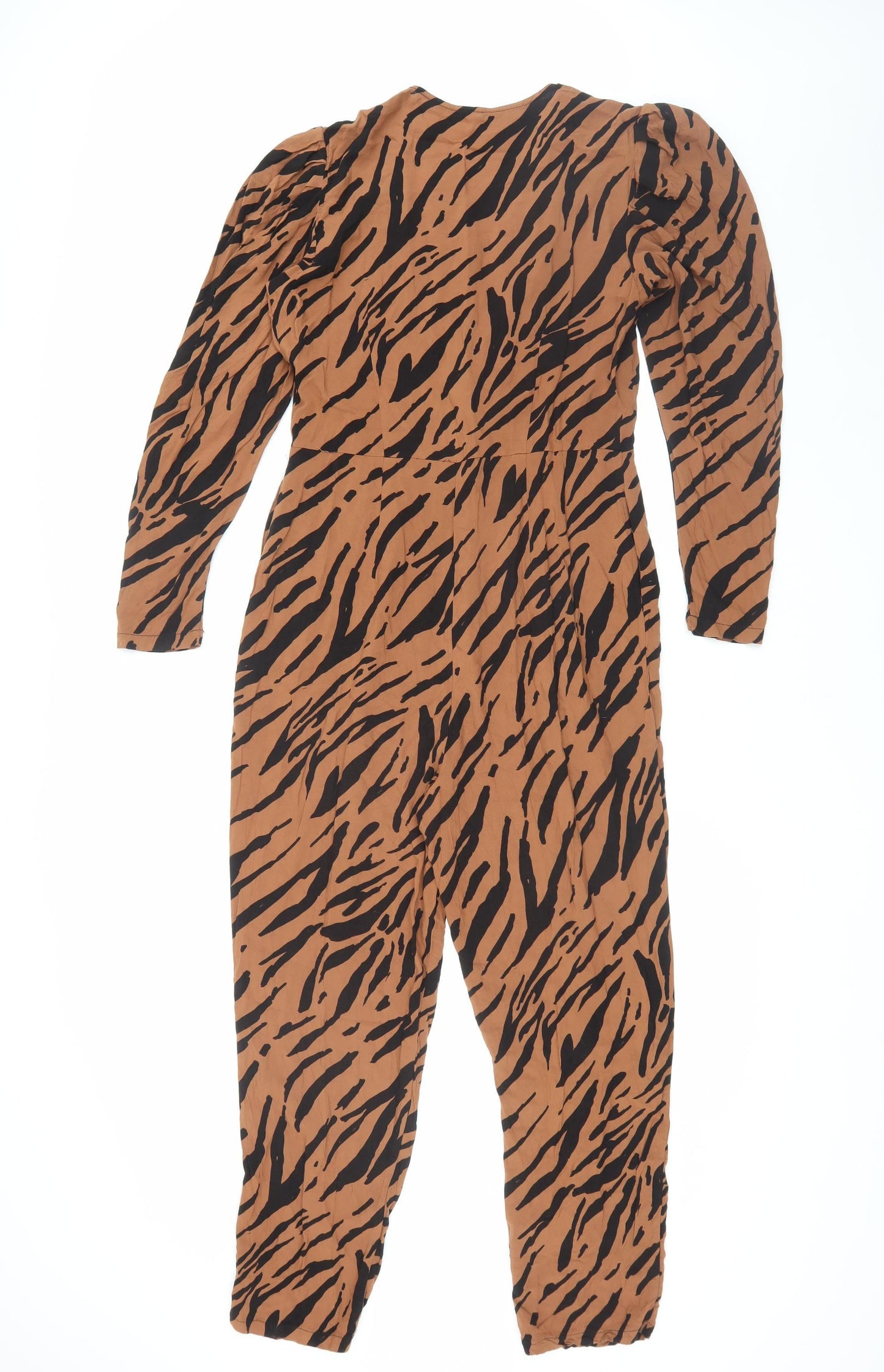 ASOS Design Brown Animal Print Jumpsuit, Size 12, Viscose