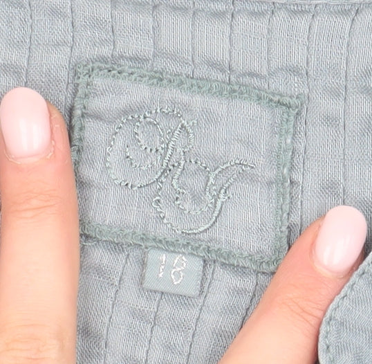Women's Grey Linen Blouse Size 18 Casual Button Short Sleeve